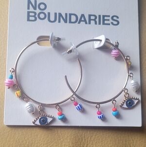 Colorful Beaded Hoop Earrings with Eye Charms